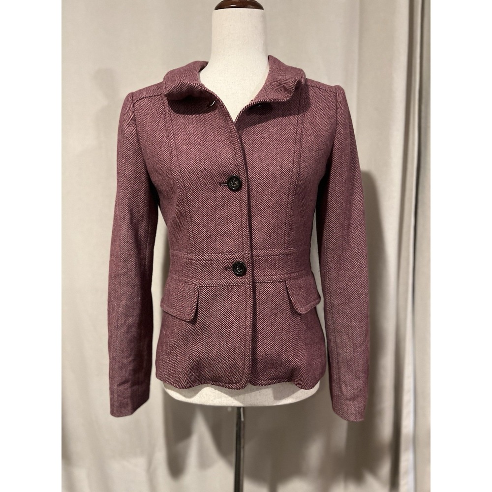 J Crew Women's‎ Blazer Size 2 Wool And Polyester Blend Herring Bone Pattern Gray